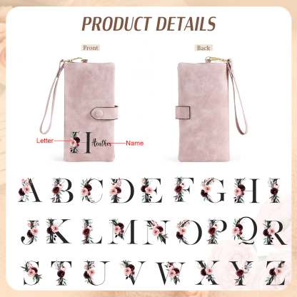 Personalised Women's Wallet with Birth Floral Initial & Name Gift for Her | Jessemade