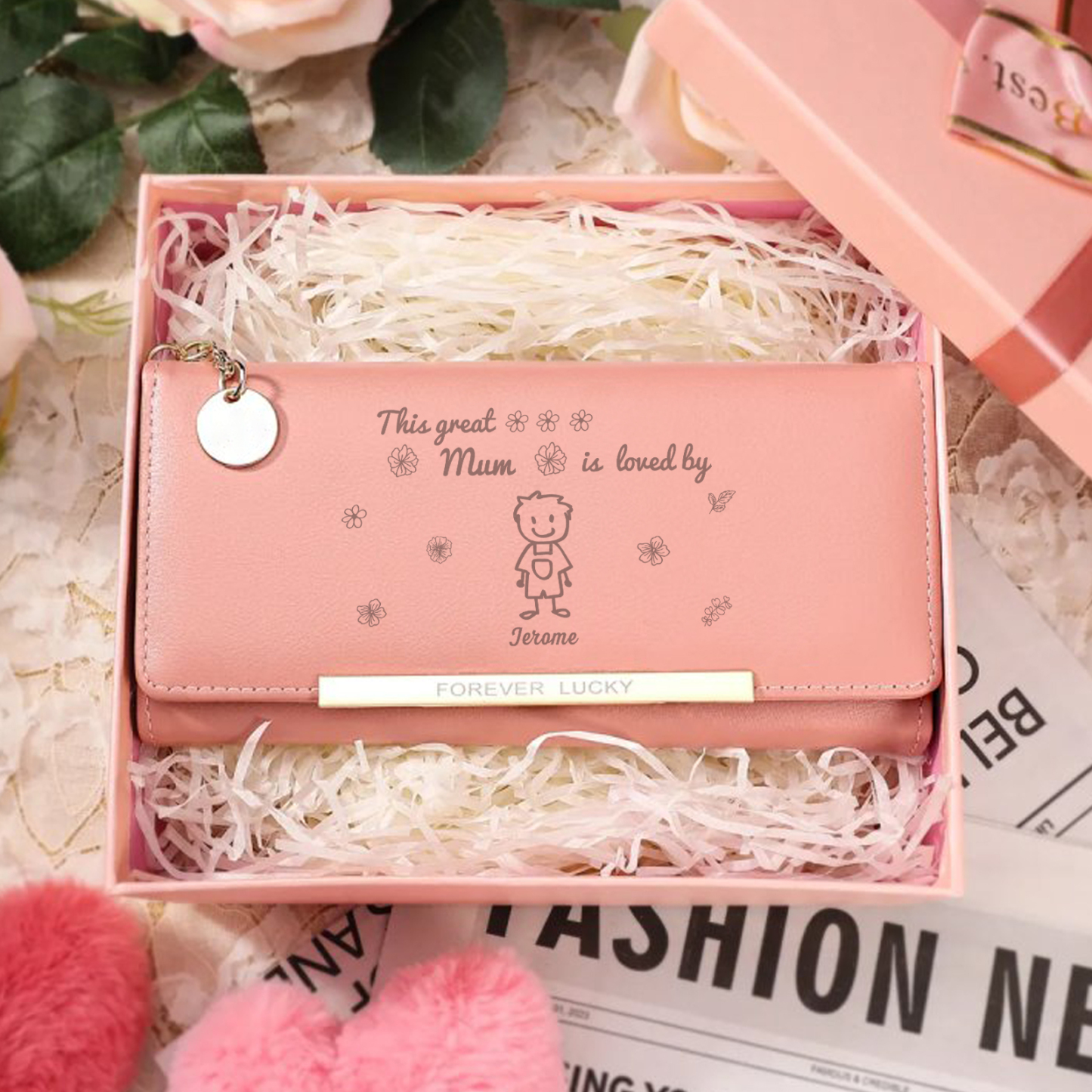 [Copy]Personalised Women Wallet Custom 1–6 Names & Pattern Leather Wallet Pink Gift for Her "This Awesome Grandma Nan Belongs To"