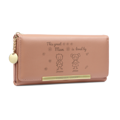 Personalised Women Wallet Purse Leather Custom With 2 Kids/Pets And 2 Names –“This Great Mum Is Loved By"- Mothers' Day Presents For Mum | Jessemade
