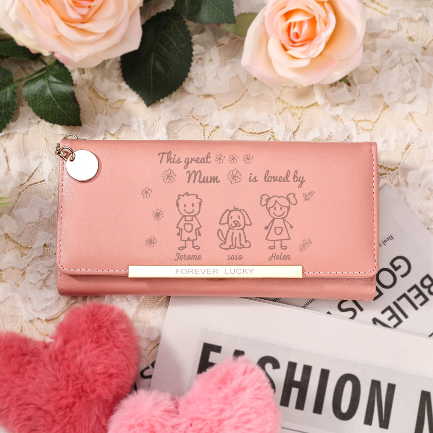 Personalised Women's Wallet – Custom Gift for Mum with Kids & Pets | Jessemade