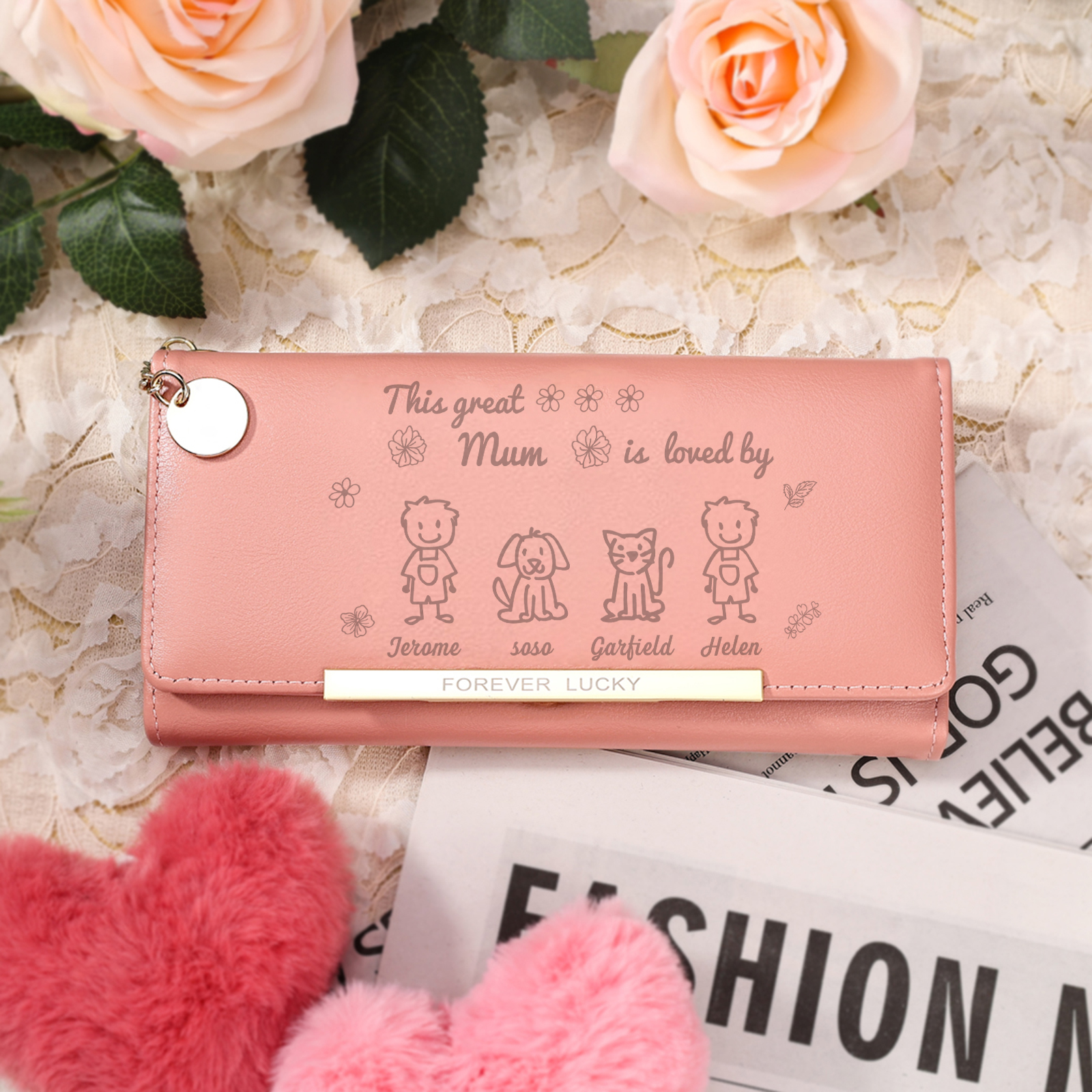 Personalised Women's Wallet – Custom Gift for Mum with Kids & Pets | Jessemade