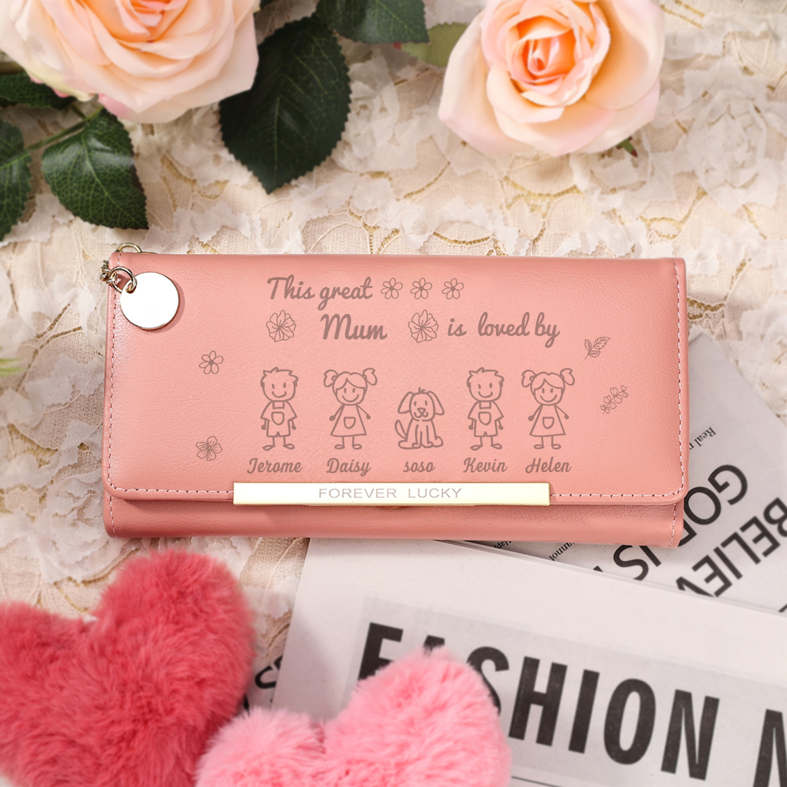 Personalised Women's Wallet – Custom Gift for Mum with Kids & Pets | Jessemade