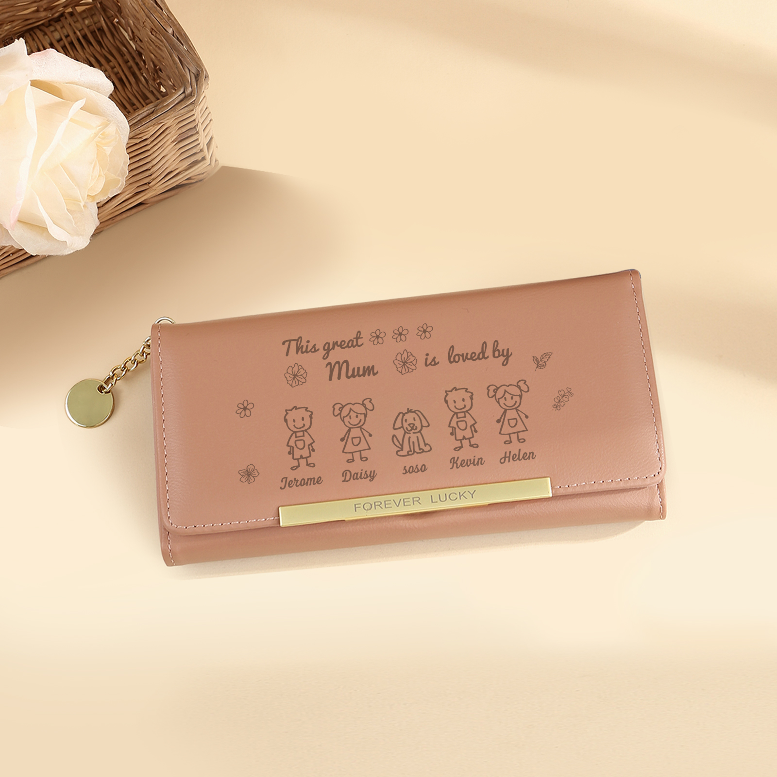 Personalised Women Wallet Purse Leather Custom With 5 Kids/Pets And 5 Names –“This Great Mum Is Loved By"- Mothers' Day Presents For Mum | Jessemade