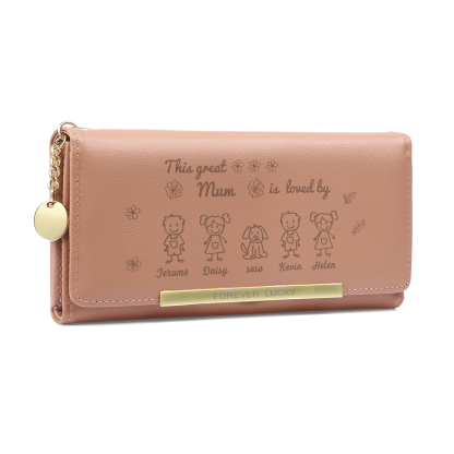 Personalised Women Wallet Purse Leather Custom With 5 Kids/Pets And 5 Names –“This Great Mum Is Loved By"- Mothers' Day Presents For Mum | Jessemade