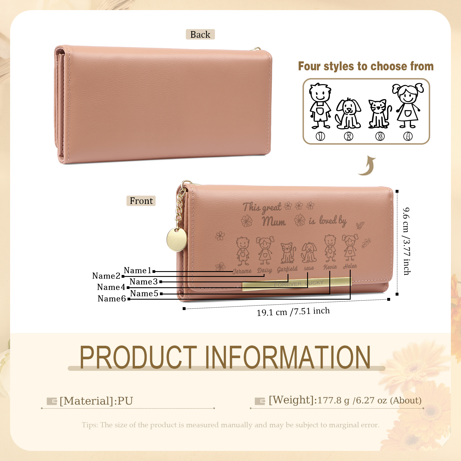 Personalised Women Wallet Purse Leather Custom With 6 Kids/Pets And 6 Names –“This Great Mum Is Loved By"- Mothers' Day Presents For Mum | Jessemade