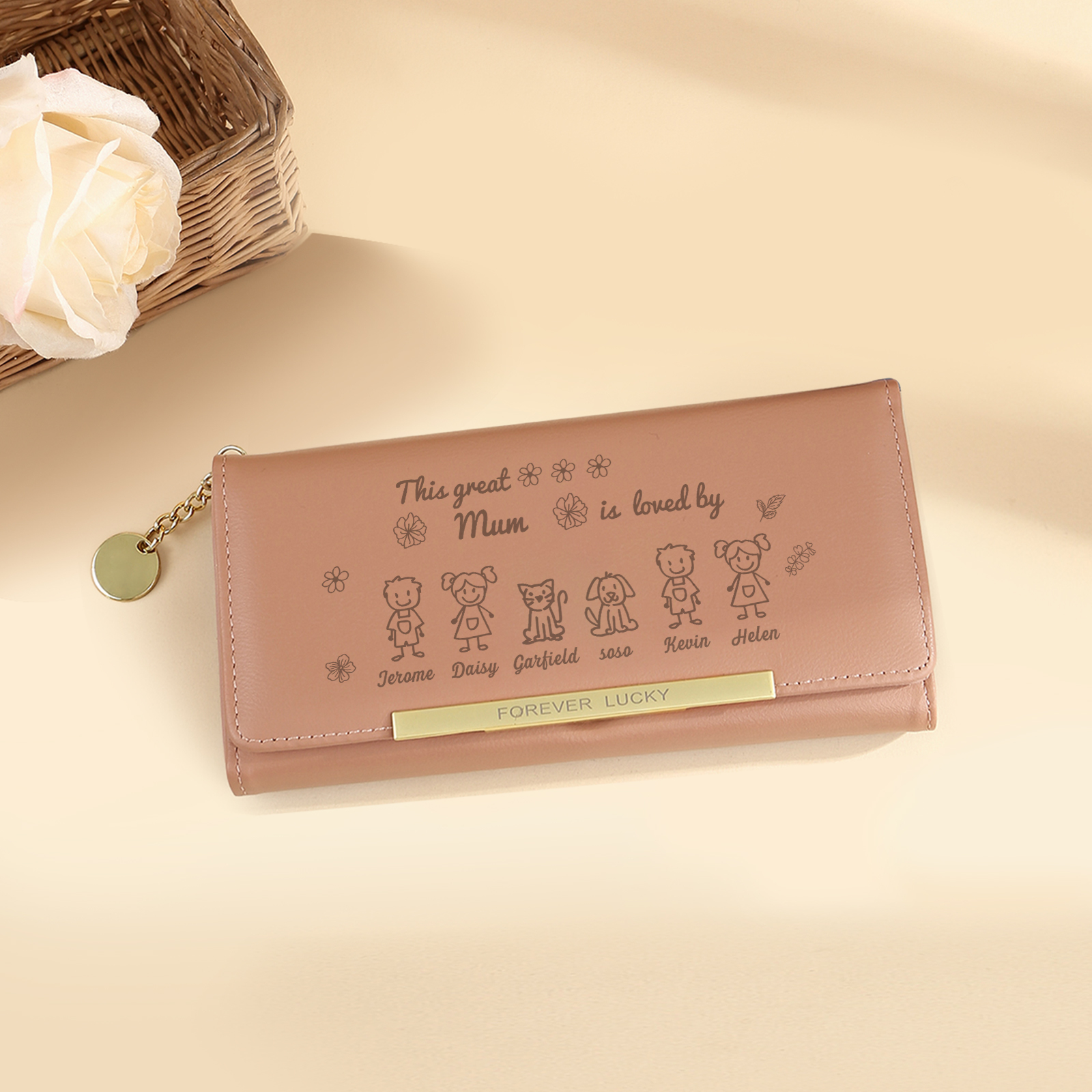 To my Mum - Personalised Photo Women Wallet Custom With 6 Kids/Pets And 6 Names –“This Great Mum Is Loved By" | Jessemade