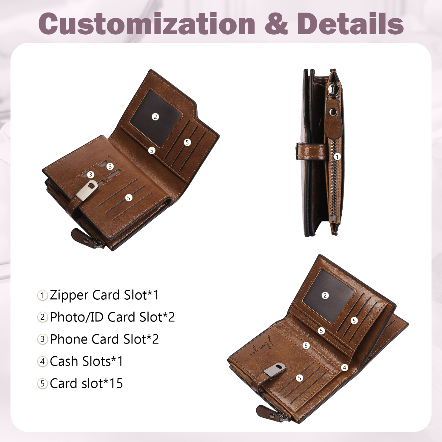 Personalised PU Leather Wallet with Photo & Name Engraving for Women | Jessemade