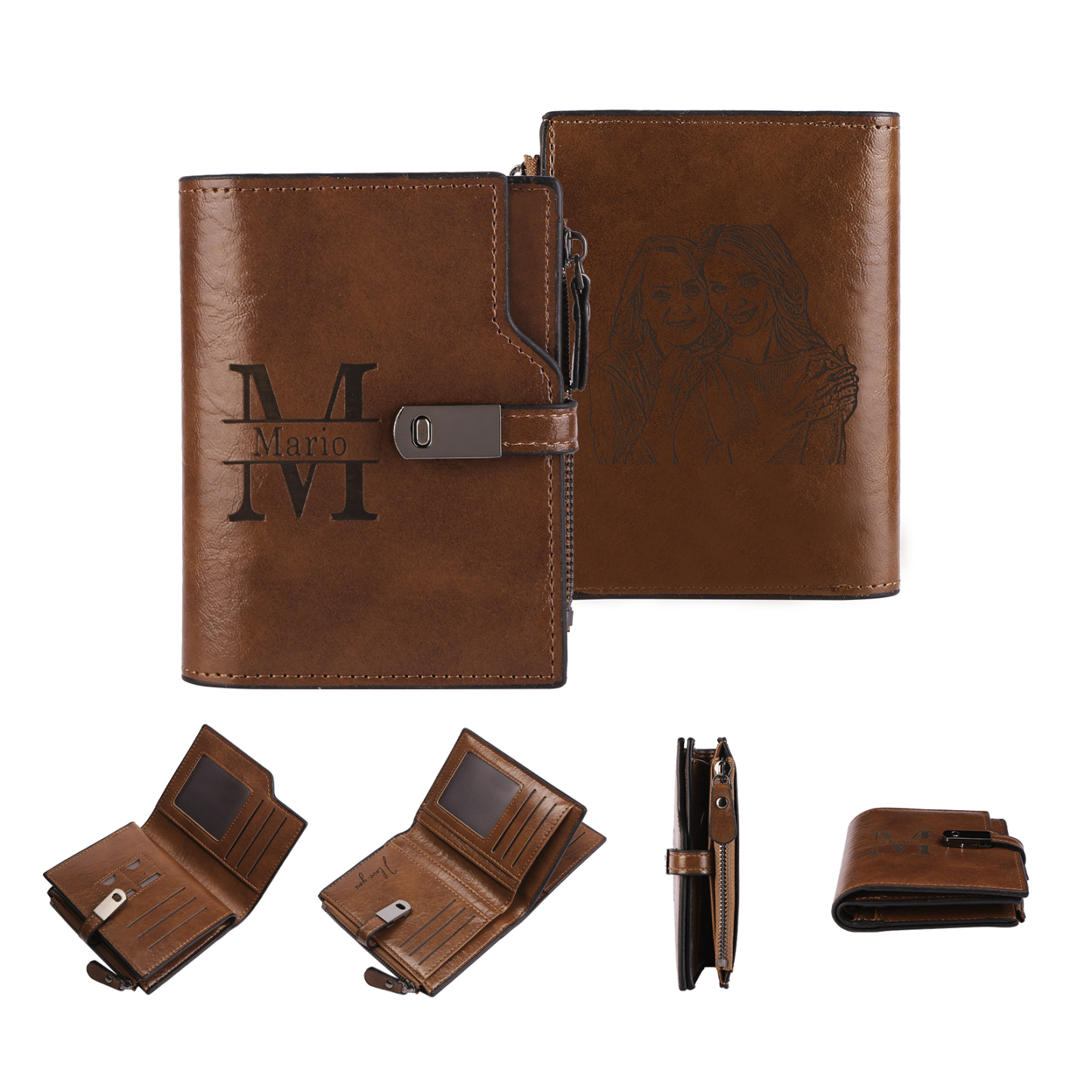 Personalised PU Leather Wallet with Photo & Name Engraving for Women | Jessemade