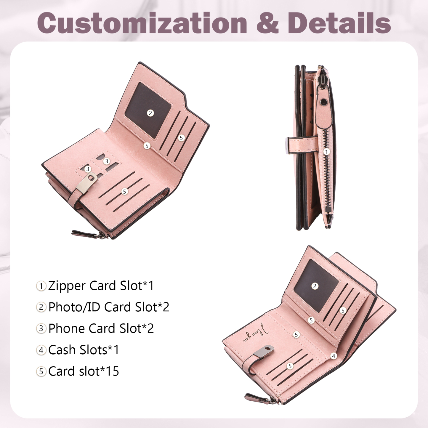 Personalised PU Leather Wallet with Photo & Name Engraving for Women | Jessemade