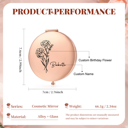 2PCS Gift Set For Mum - Personalised Women's Wallet Compact Mirror Gift Set, Custom Name & Birthday Flower Wallet for Her | Jessemade