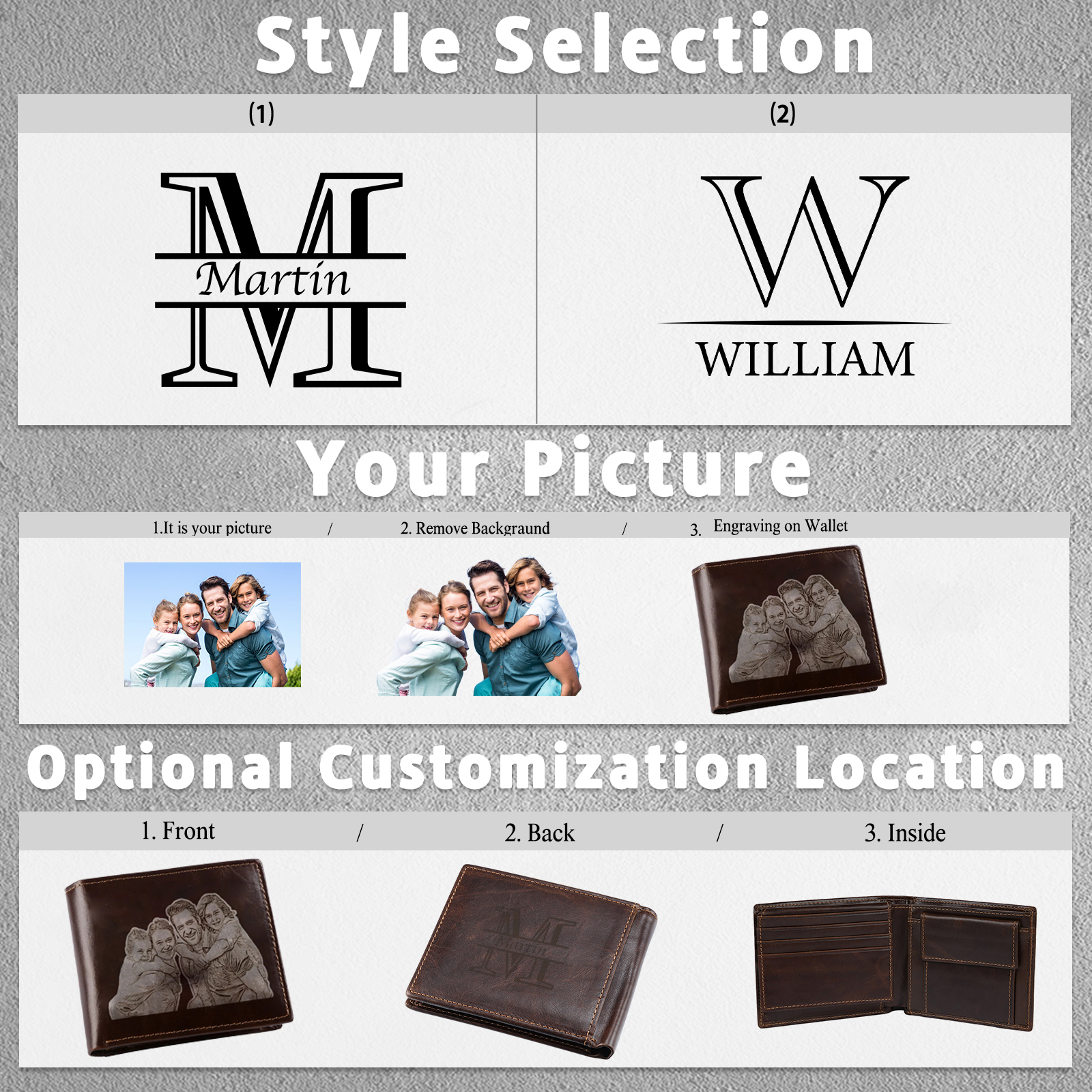 Personalised Leather Wallet for Men – Custom 1 Photo & 1 Name Engraving | Jessemade