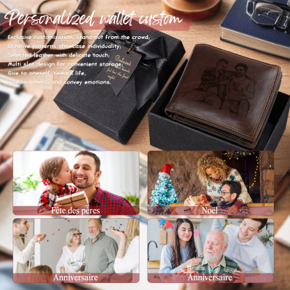 Personalised Leather Wallet for Men – Custom 1 Photo & 1 Name Engraving | Jessemade