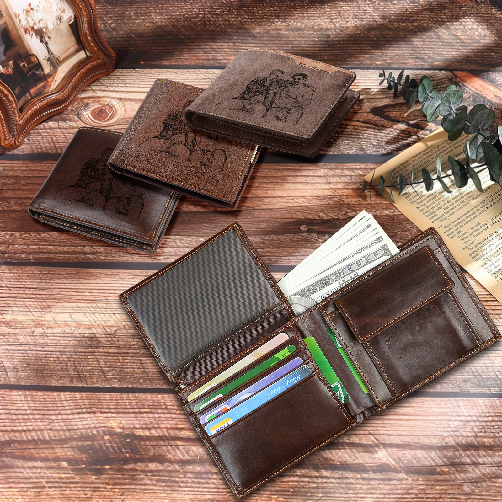 Personalised Leather Wallet for Men – Custom 1 Photo & 1 Name Engraving | Jessemade
