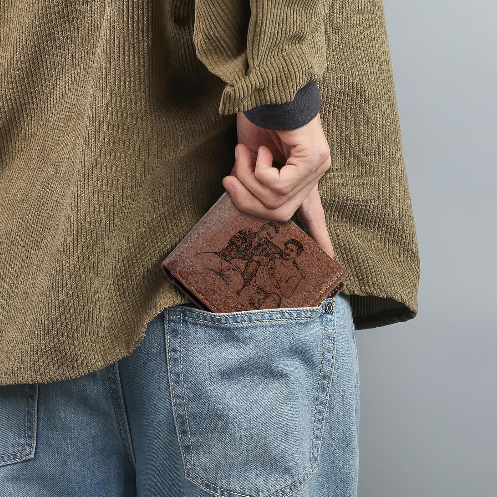 Personalised Leather Wallet for Men – Custom 1 Photo & 1 Name Engraving | Jessemade