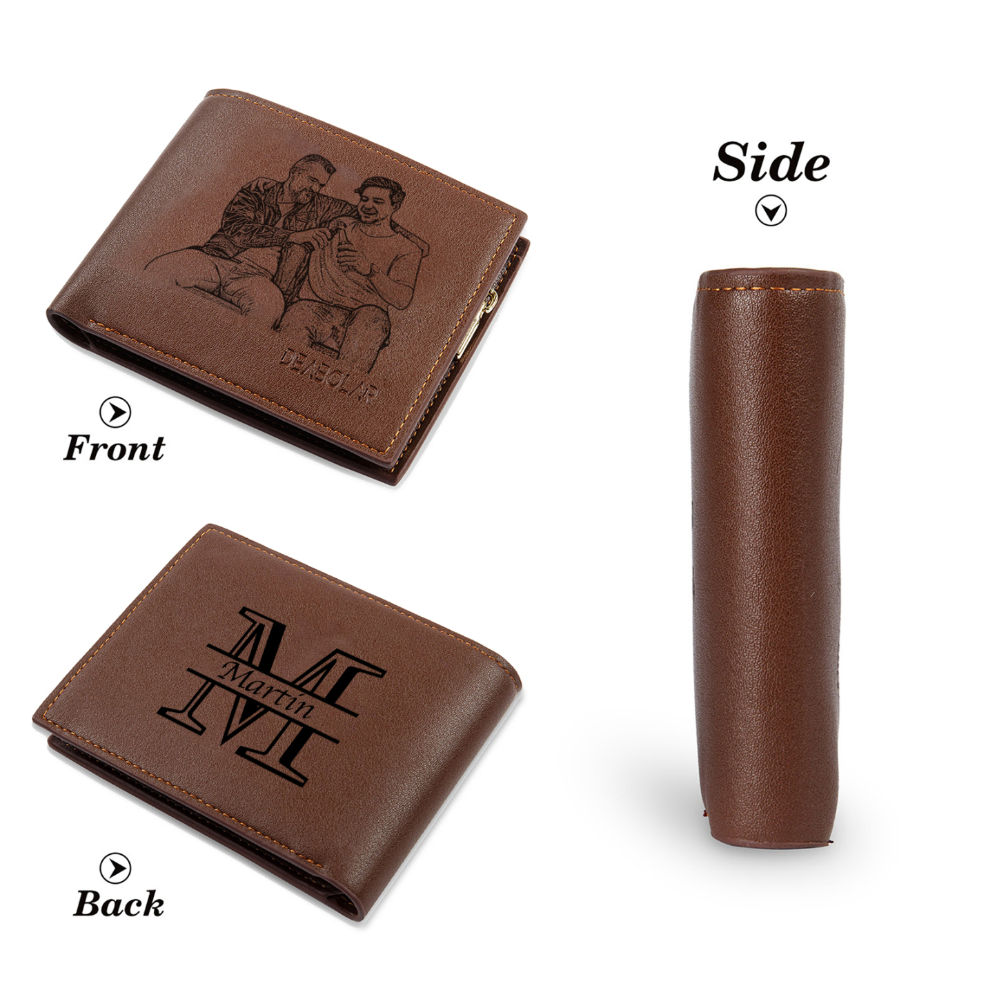 Personalised Leather Wallet for Men – Custom 1 Photo & 1 Name Engraving | Jessemade