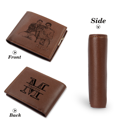 Personalised Leather Wallet for Men – Custom 1 Photo & 1 Name Engraving | Jessemade