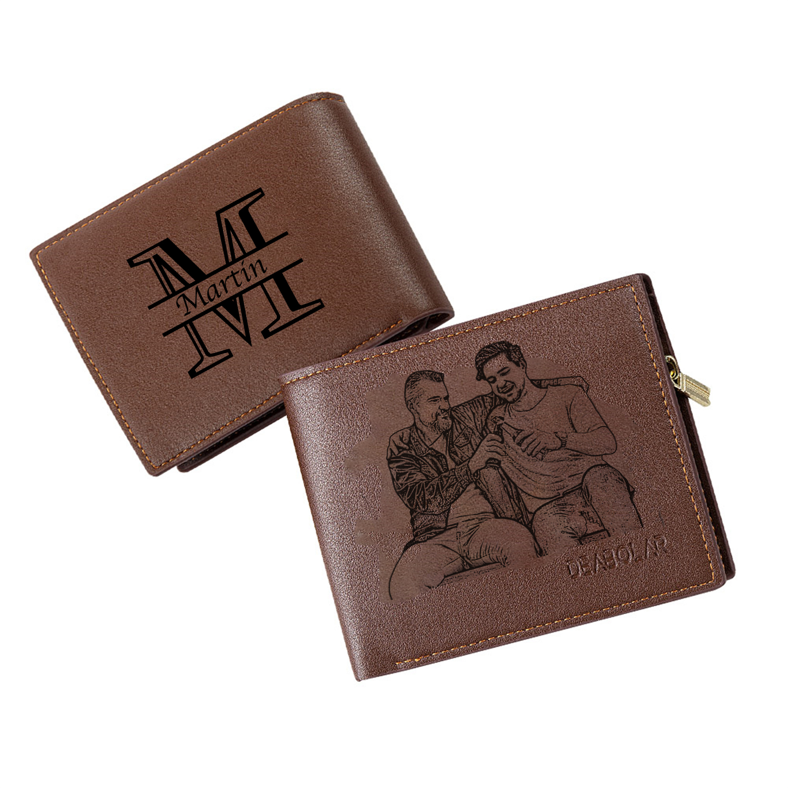 Personalised Leather Wallet for Men – Custom 1 Photo & 1 Name Engraving | Jessemade