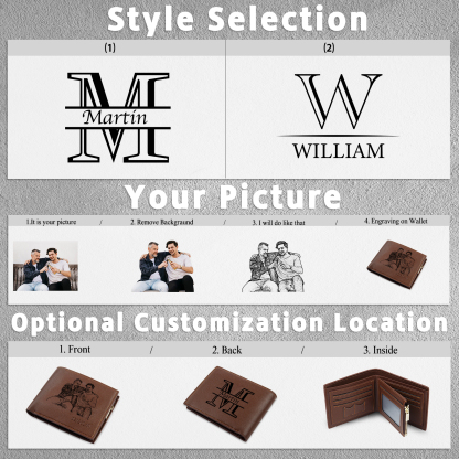 Personalised Leather Wallet for Men – Custom 1 Photo & 1 Name Engraving | Jessemade