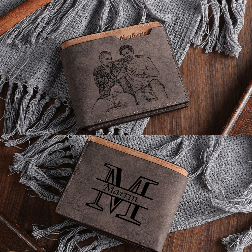 Personalised Leather Wallet for Men – Custom 1 Photo & 1 Name Engraving | Jessemade