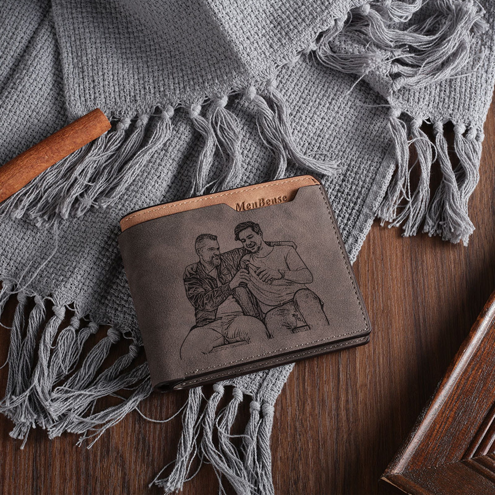 Personalised Leather Wallet for Men – Custom 1 Photo & 1 Name Engraving | Jessemade