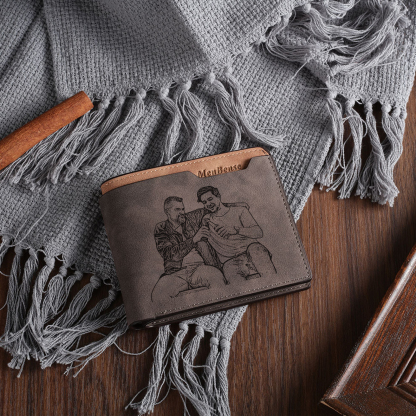 Personalised Leather Wallet for Men – Custom 1 Photo & 1 Name Engraving | Jessemade