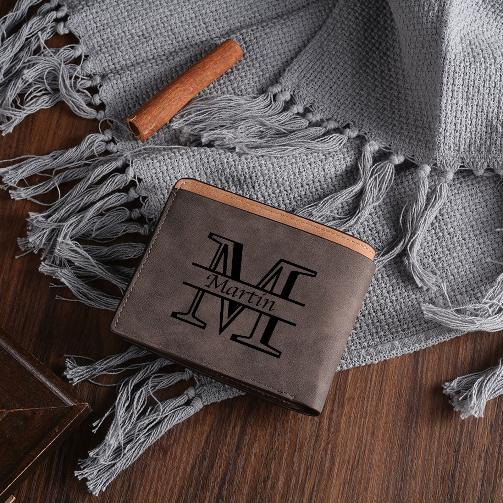 Personalised Leather Wallet for Men – Custom 1 Photo & 1 Name Engraving | Jessemade