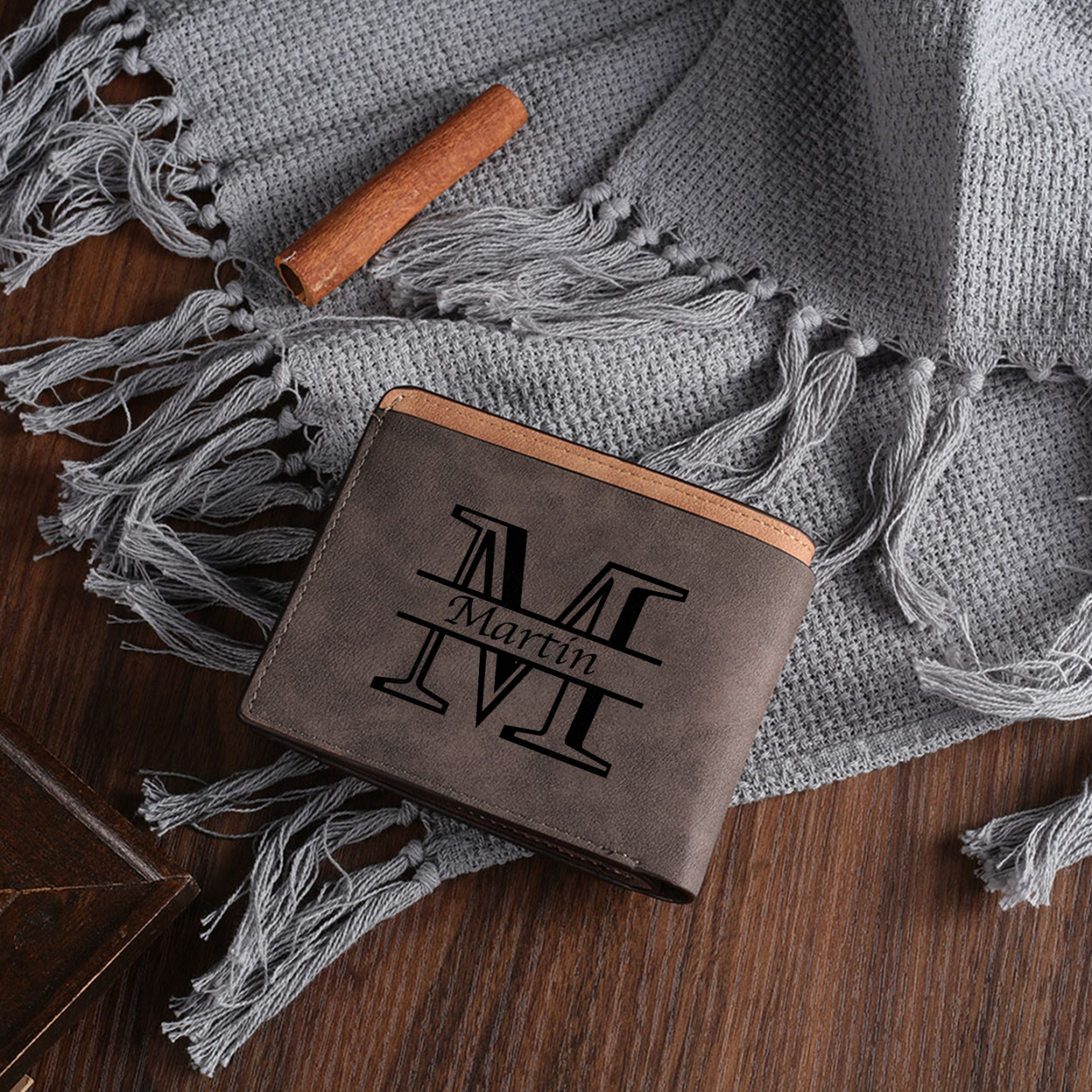 Personalised Leather Wallet for Men – Custom 1 Photo & 1 Name Engraving | Jessemade