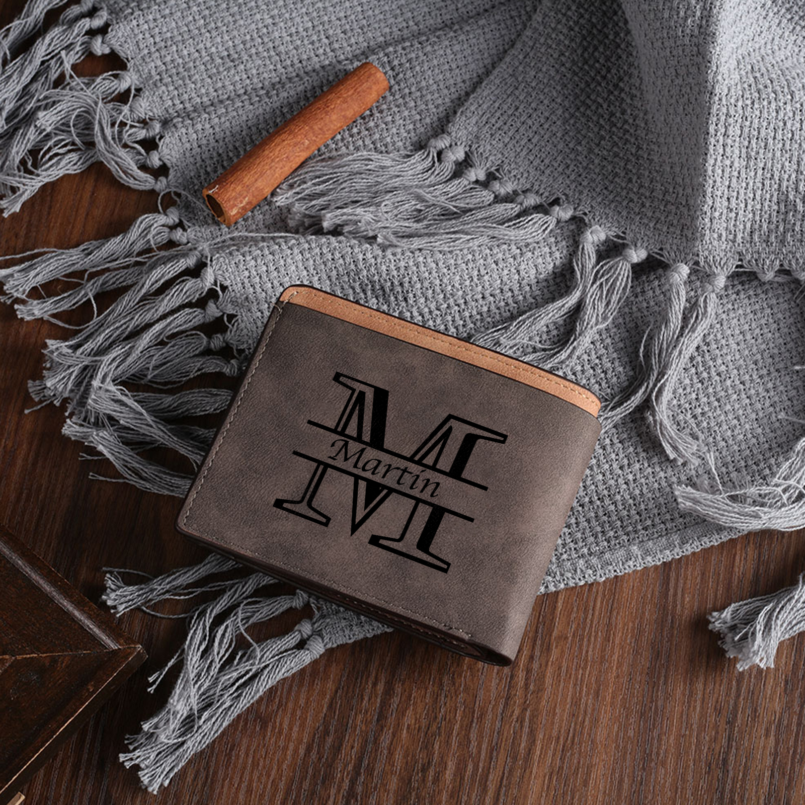 Personalised Leather Wallet for Men – Custom 1 Photo & 1 Name Engraving | Jessemade