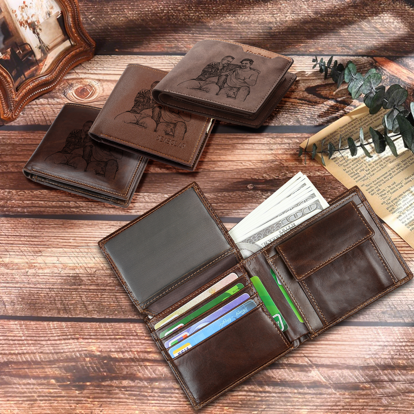 Personalised Leather Wallet for Men – Custom 1 Photo & 1 Name Engraving | Jessemade