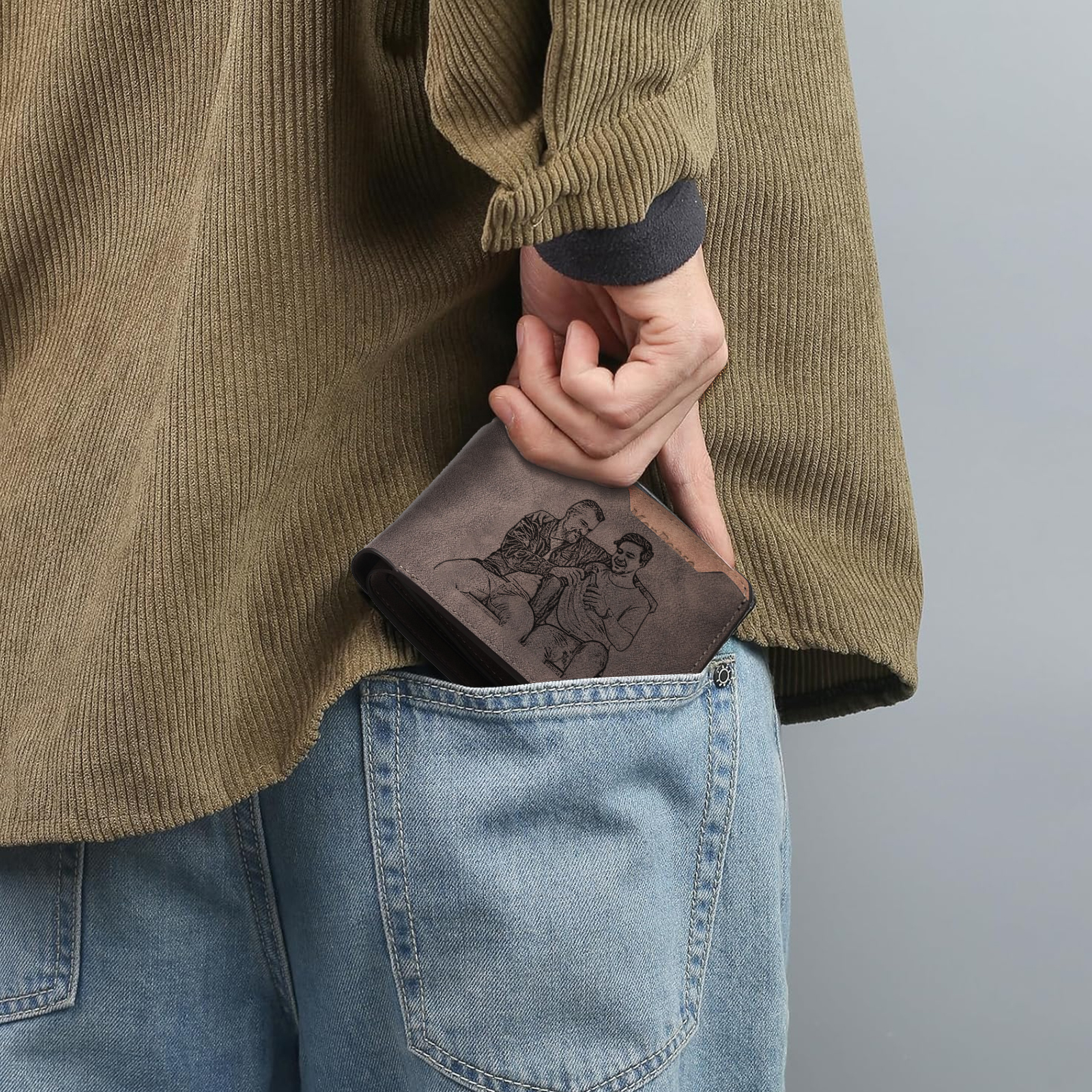 Personalised Leather Wallet for Men – Custom 1 Photo & 1 Name Engraving | Jessemade