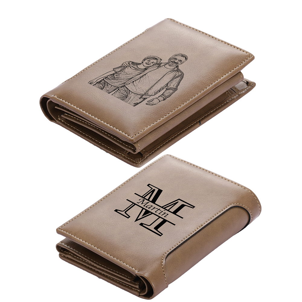 Leather Wallet Personalised Custom 1 Photo & 1 Name Engraving | Jessem