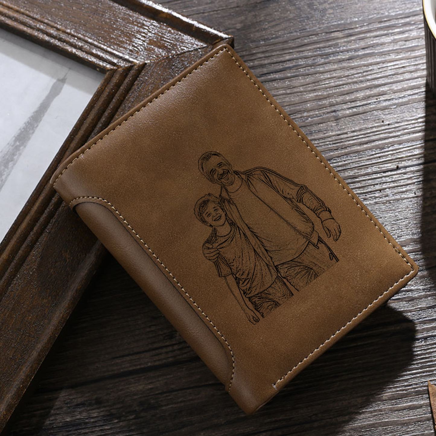Personalised Leather Wallet for Men – Custom 1 Photo & 1 Name Engraving | Jessemade