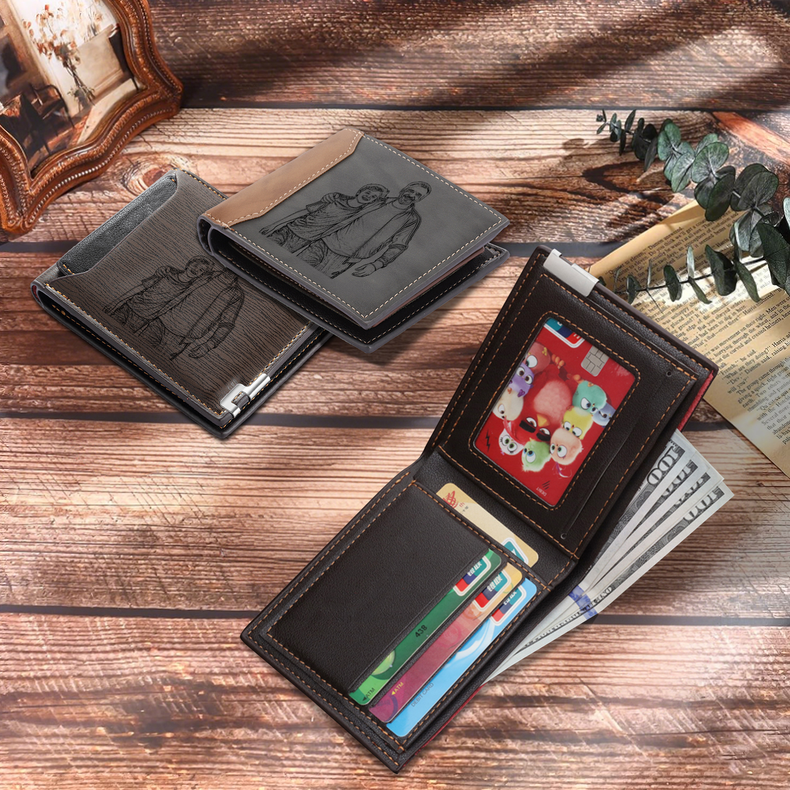 Personalised Leather Wallet for Men – Custom 1 Photo & 1 Name Engraving | Jessemade