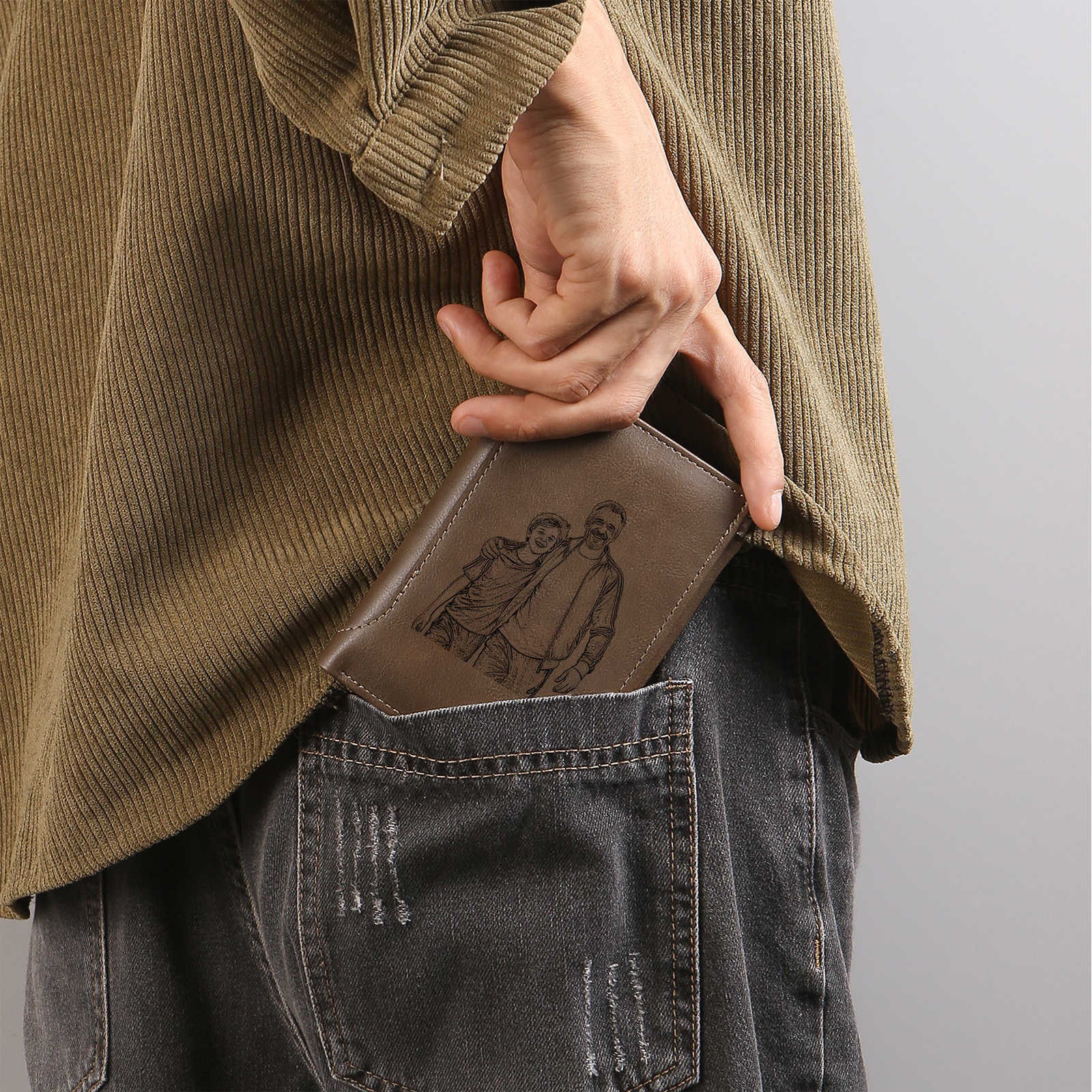 Personalised Leather Wallet for Men – Custom 1 Photo & 1 Name Engraving | Jessemade