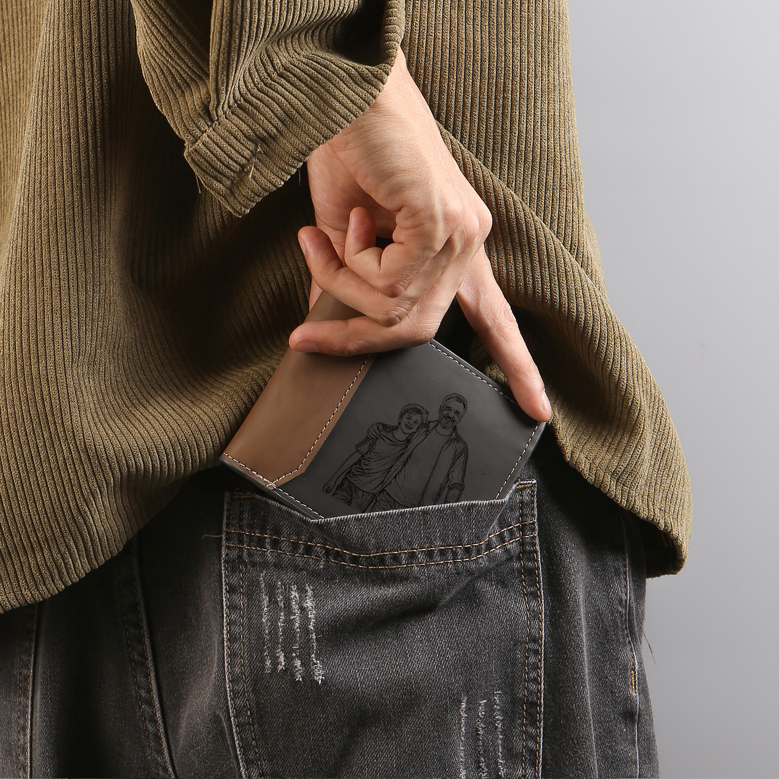 Personalised Leather Wallet for Men – Custom 1 Photo & 1 Name Engraving | Jessemade