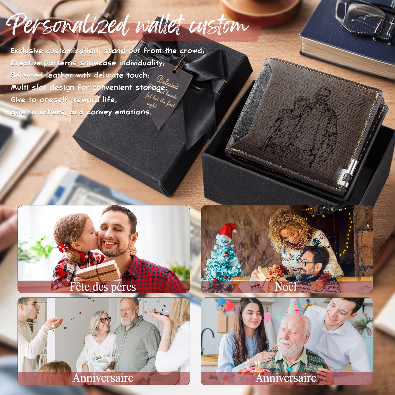 Personalised Leather Wallet for Men – Custom 1 Photo & 1 Name Engraving | Jessemade