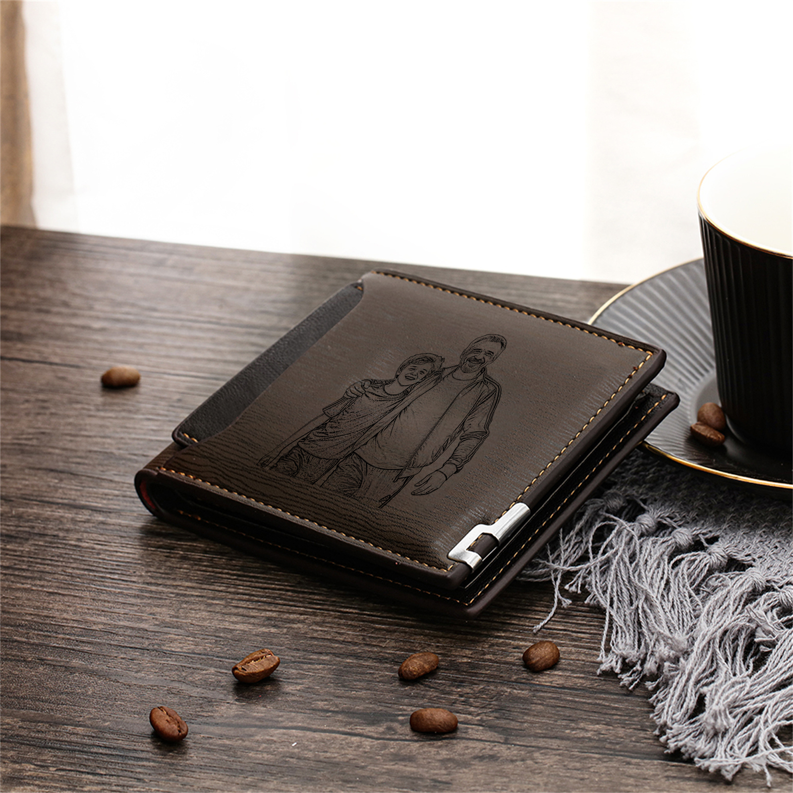Personalised Leather Wallet for Men – Custom 1 Photo & 1 Name Engraving | Jessemade