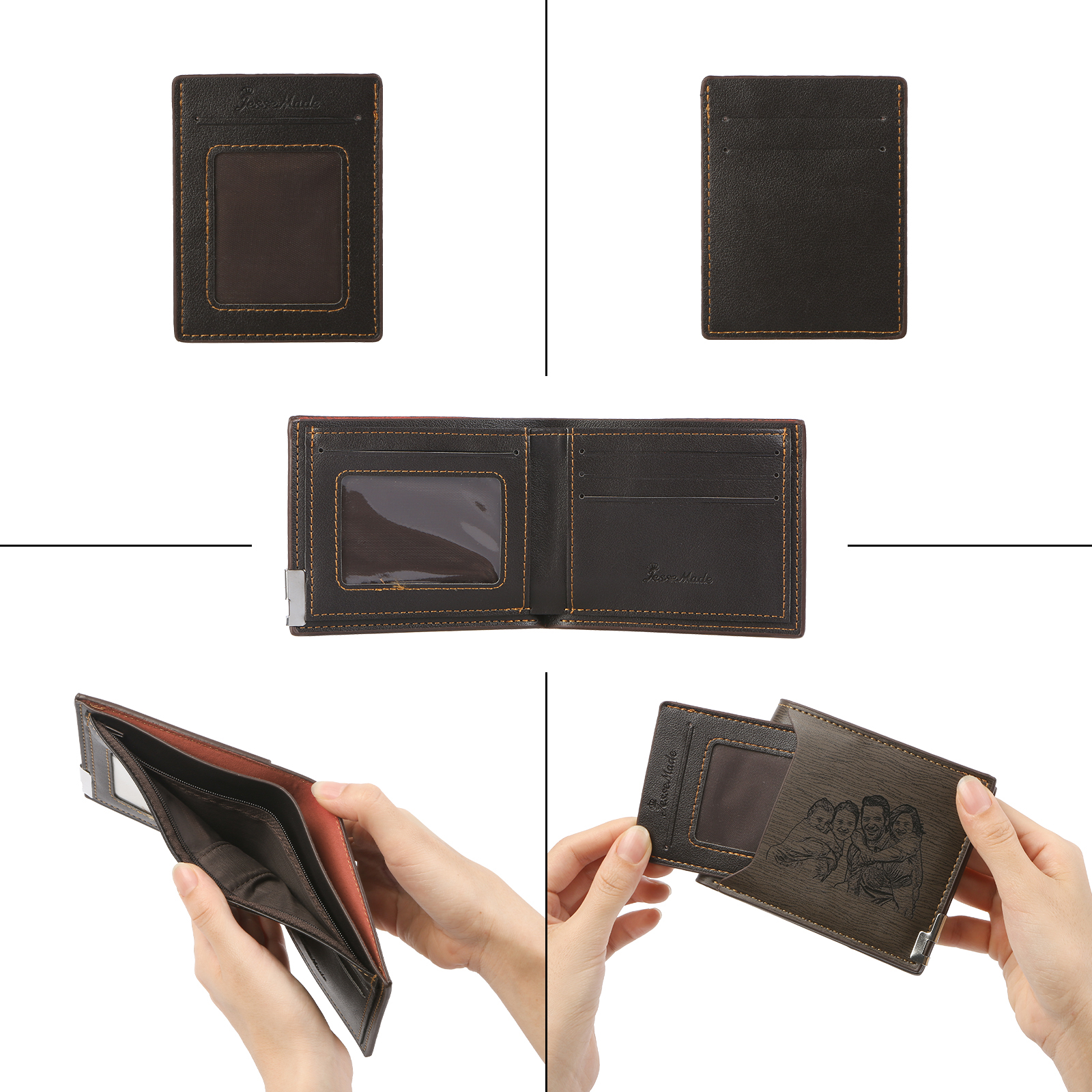 Personalised Leather Wallet for Men – Custom 1 Photo & 1 Name Engraving | Jessemade