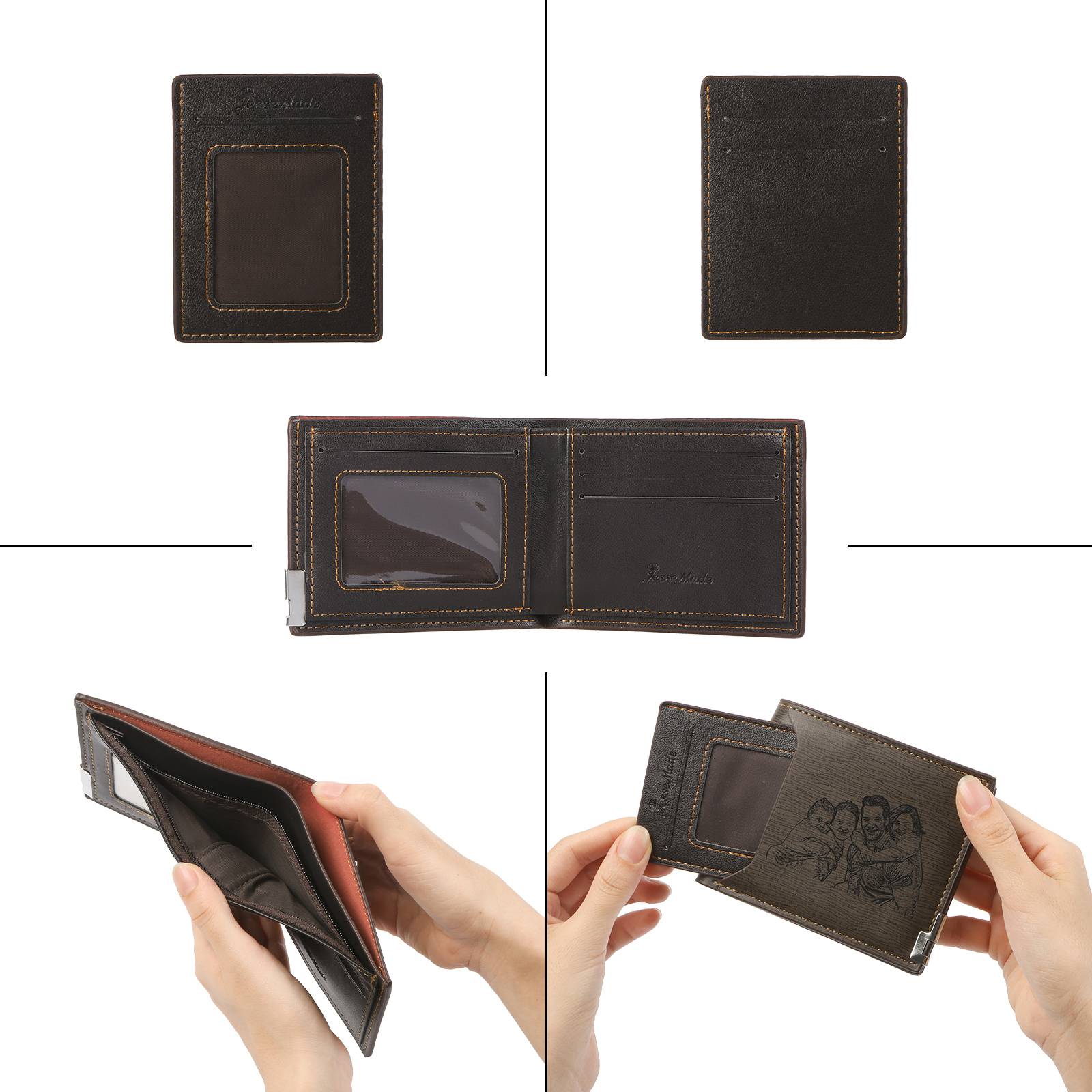 Personalised Leather Wallet for Men – Custom 1 Photo & 1 Name Engraving | Jessemade