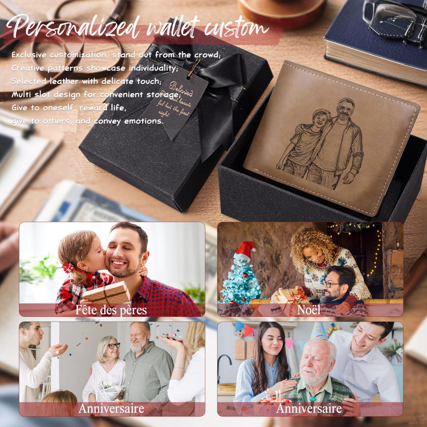 Personalised Leather Wallet for Men – Custom 1 Photo & 1 Name Engraving | Jessemade