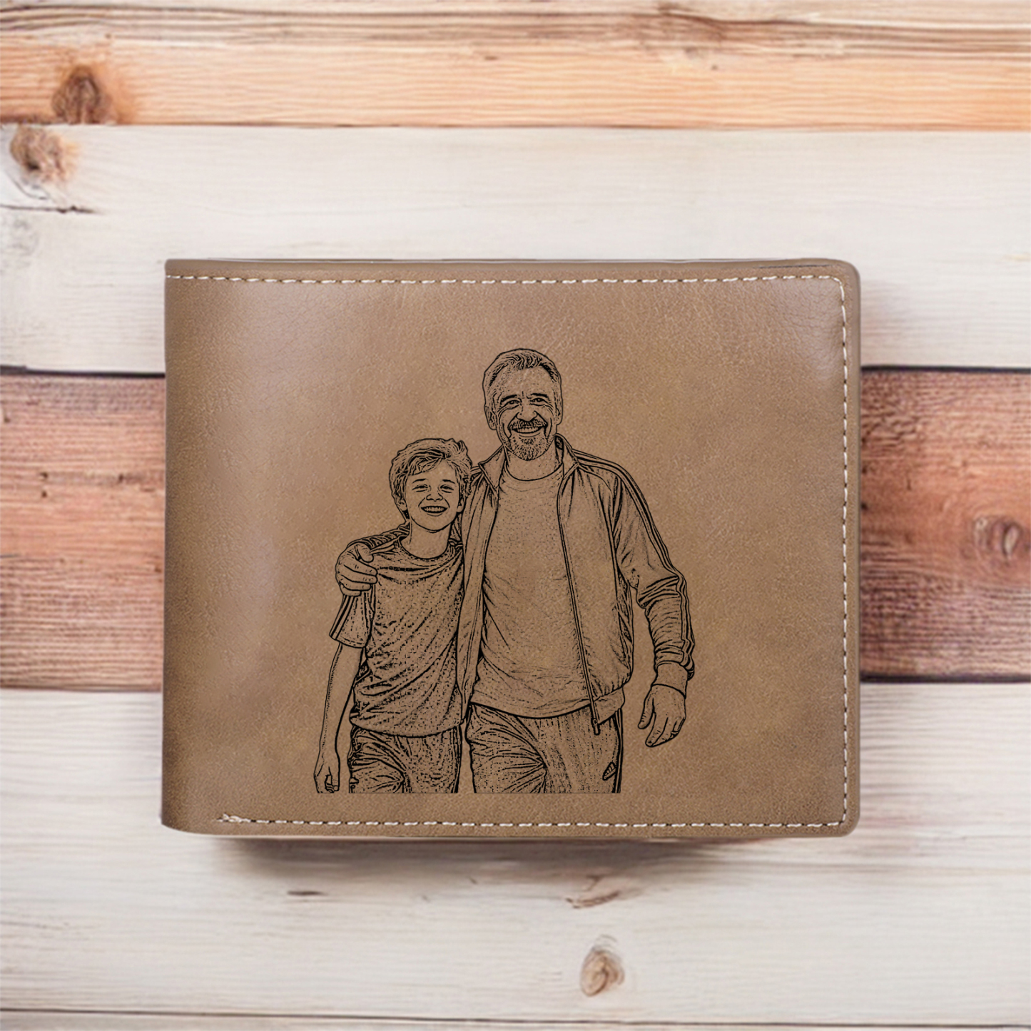 Personalised Leather Wallet for Men – Custom 1 Photo & 1 Name Engraving | Jessemade