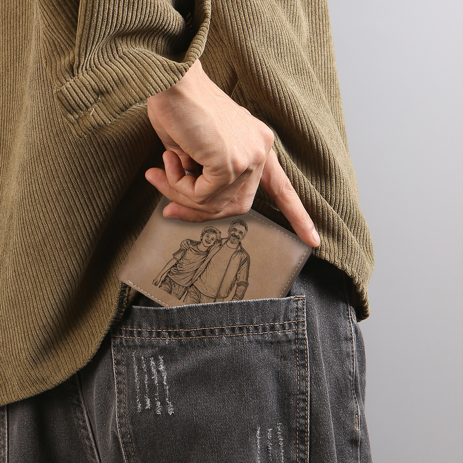 Personalised Leather Wallet for Men – Custom 1 Photo & 1 Name Engraving | Jessemade