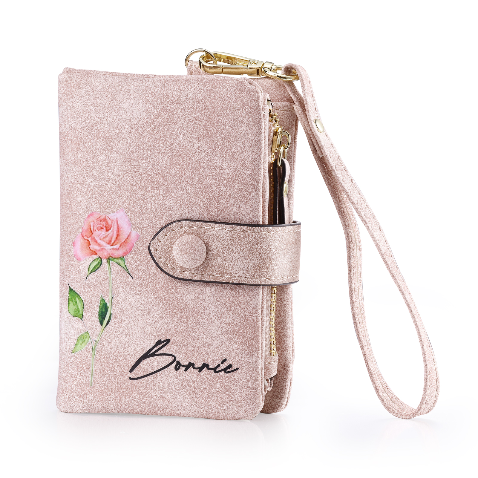 2PCS Gift Set For Mum - Personalised Women's Wallet Keychain Gift Set, Custom Name & Birth Flower Wallet for Her | Jessemade