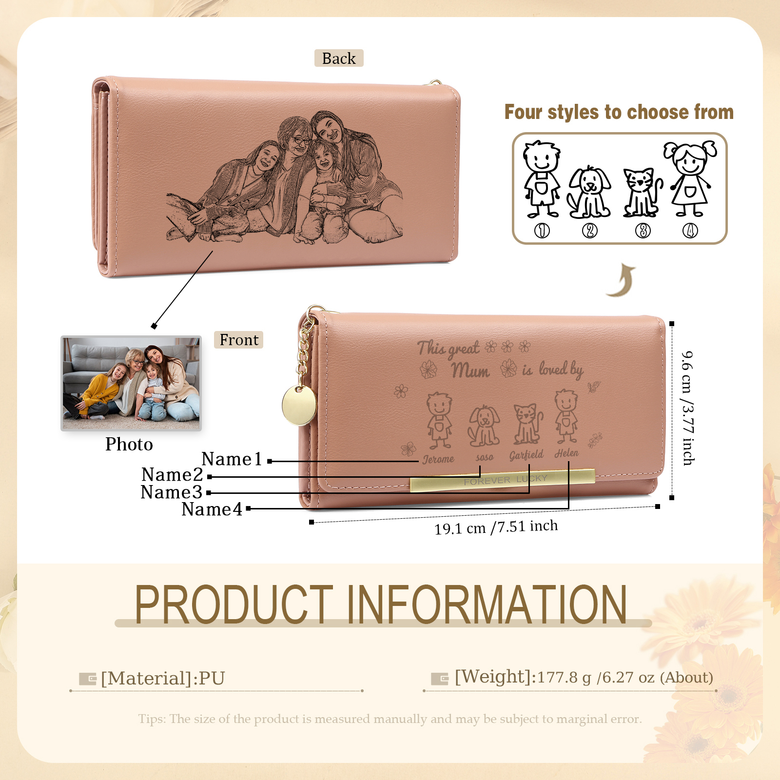 To my Mum - Personalised Photo Women Wallet Custom With 4 Kids/Pets And 4 Names –“This Great Mum Is Loved By" | Jessemade