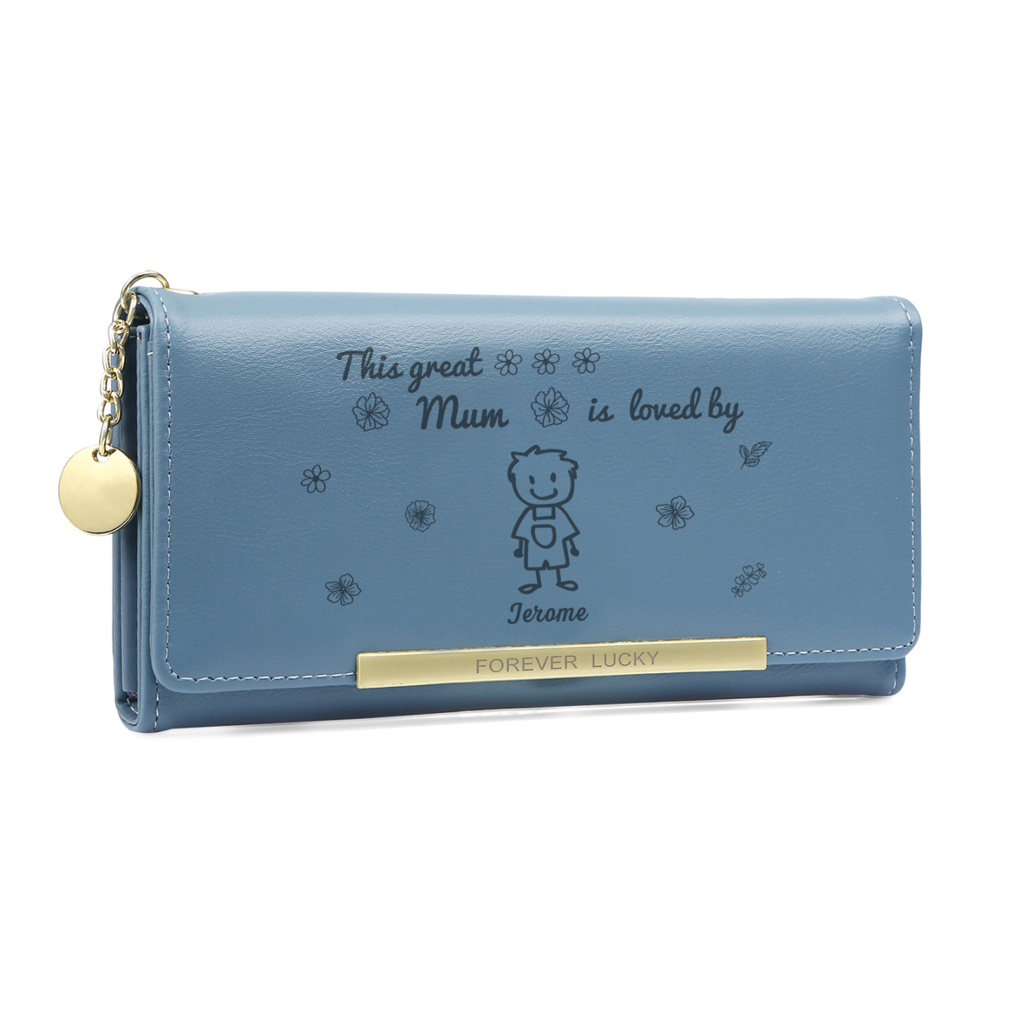 Personalised Women Wallet Purse Leather Custom With 1 Kid/Pet And 1 Name –“This Great Mum Is Loved By"- Mothers' Day Presents For Mum | Jessemade