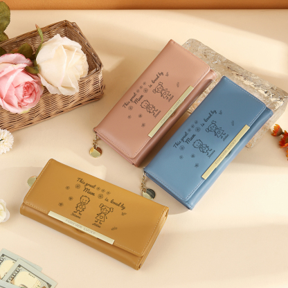 Personalised Women Wallet Purse Leather Custom With 2 Kids/Pets And 2 Names –“This Great Mum Is Loved By"- Mothers' Day Presents For Mum | Jessemade