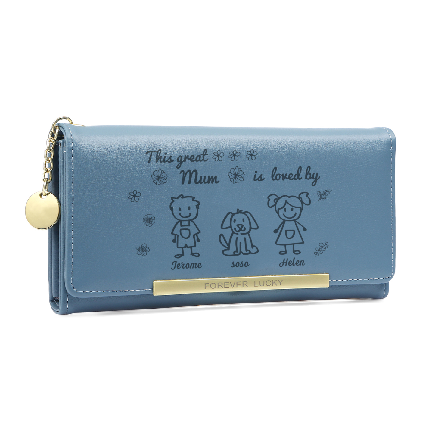 Personalised Women Wallet Purse Leather Custom With 3 Kids/Pets And 3 Names –“This Great Mum Is Loved By"- Mothers' Day Presents For Mum | Jessemade