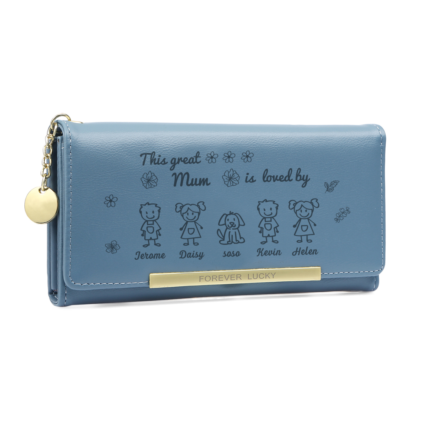Personalised Women Wallet Purse Leather Custom With 5 Kids/Pets And 5 Names –“This Great Mum Is Loved By"- Mothers' Day Presents For Mum | Jessemade