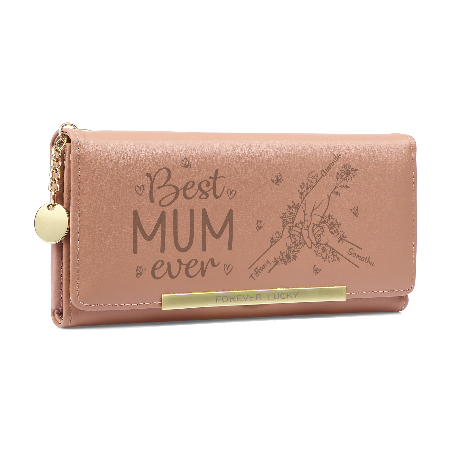 Personalised Mum Wallet with 3 Names – Engraved PU Leather Purse | Jessemade
