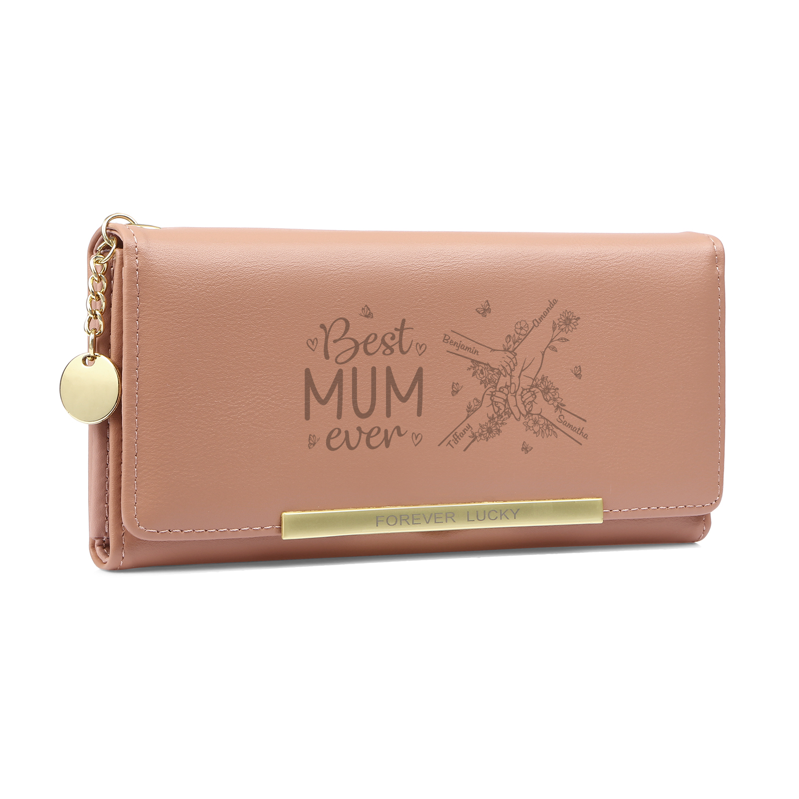 To my Mum - Personalised Women Wallet Custom With 4 Kids/Pets And 4 Names Wallet Hand in Hand Gift for Mum | Jessemade